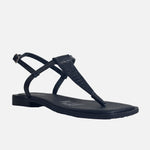 Sandalia plana marea de cuero para mujer - Negro