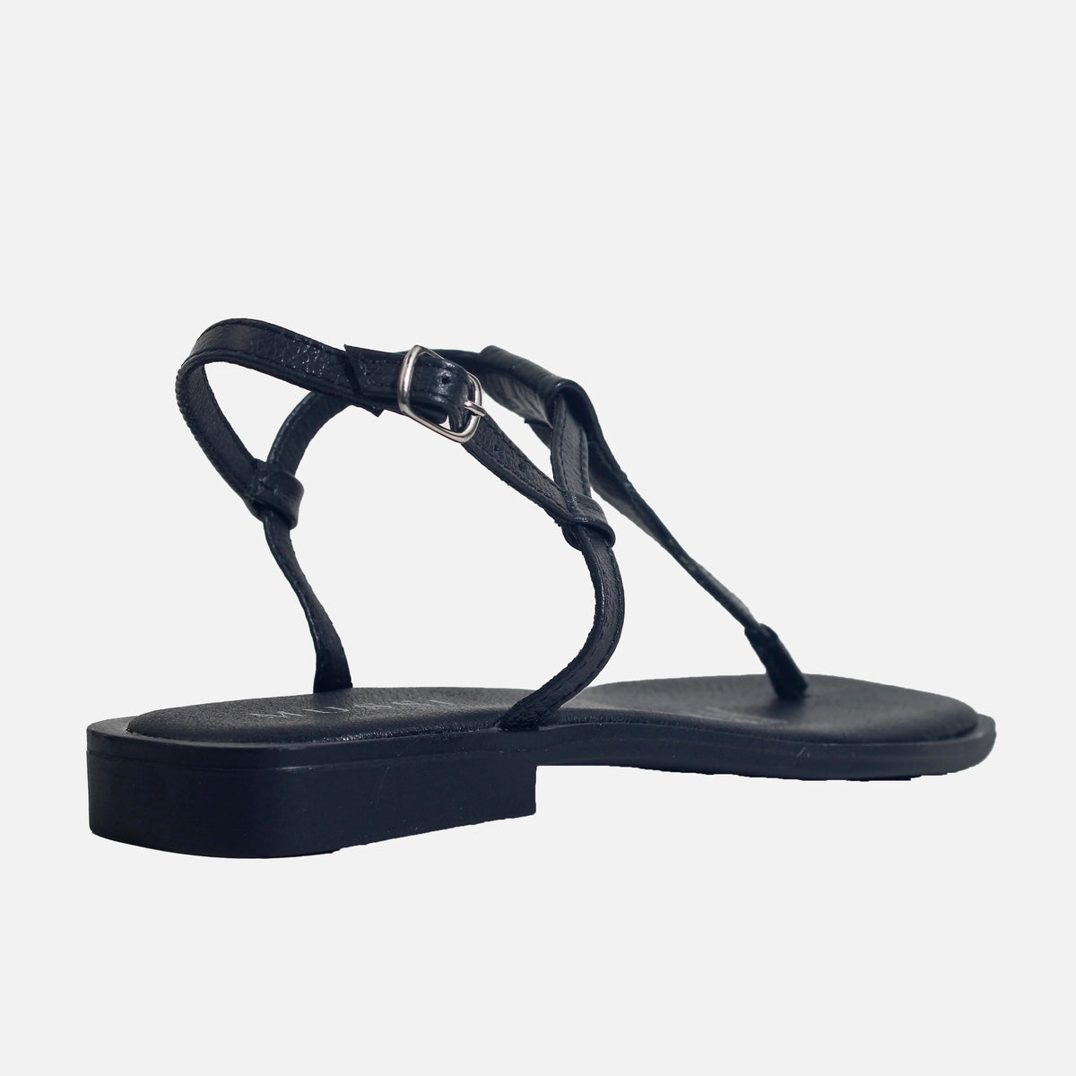 Sandalia plana marea de cuero para mujer - Negro