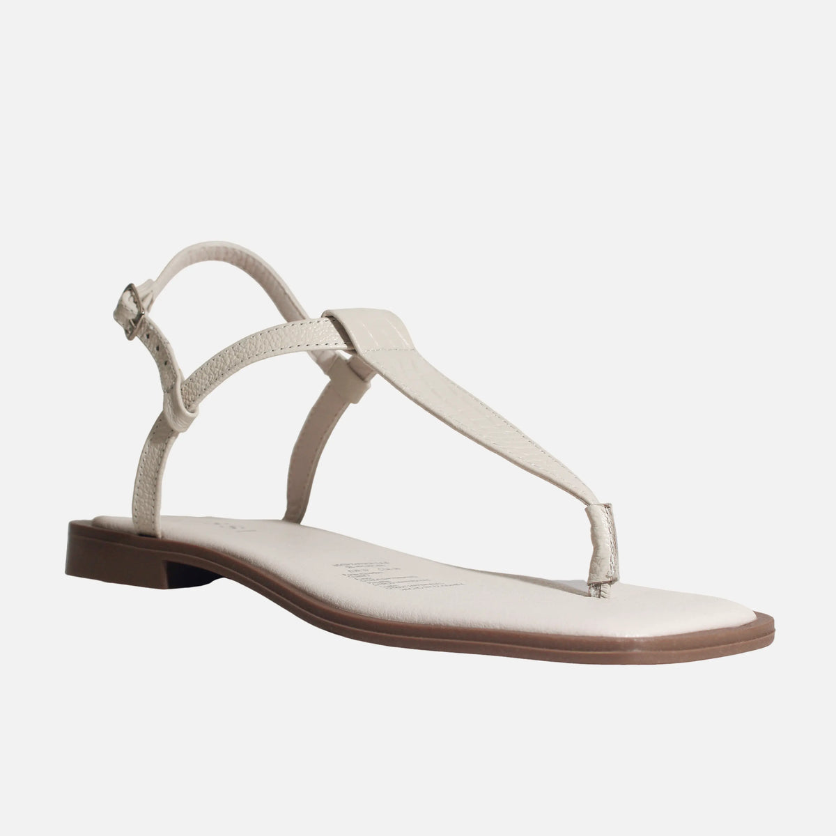 Sandalia plana marea de cuero para mujer - Hueso