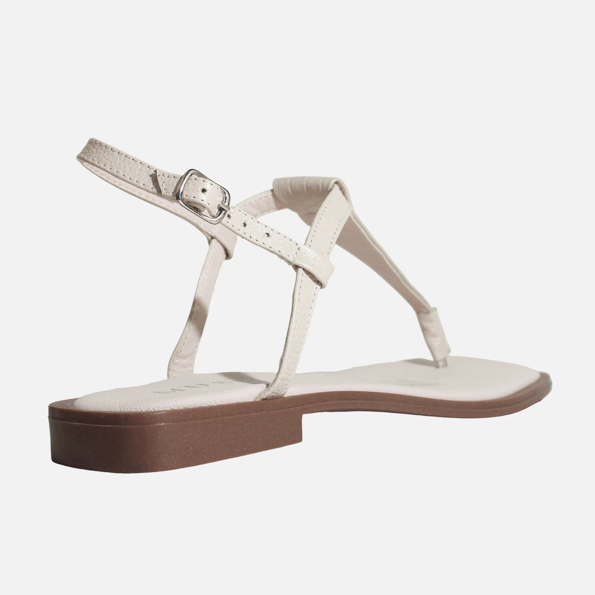 Sandalia plana marea de cuero para mujer - Hueso