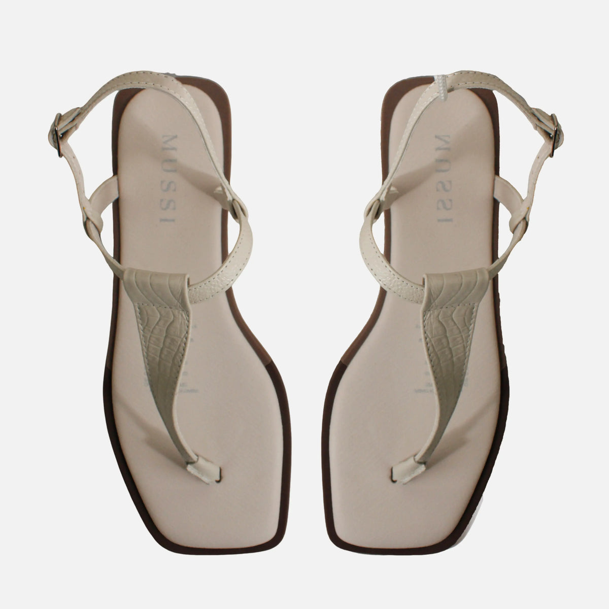 Sandalia plana marea de cuero para mujer - Hueso