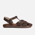 Sandalia plana garo de cuero para mujer - Café