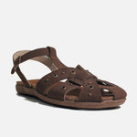 Sandalia plana garo de cuero para mujer - Café