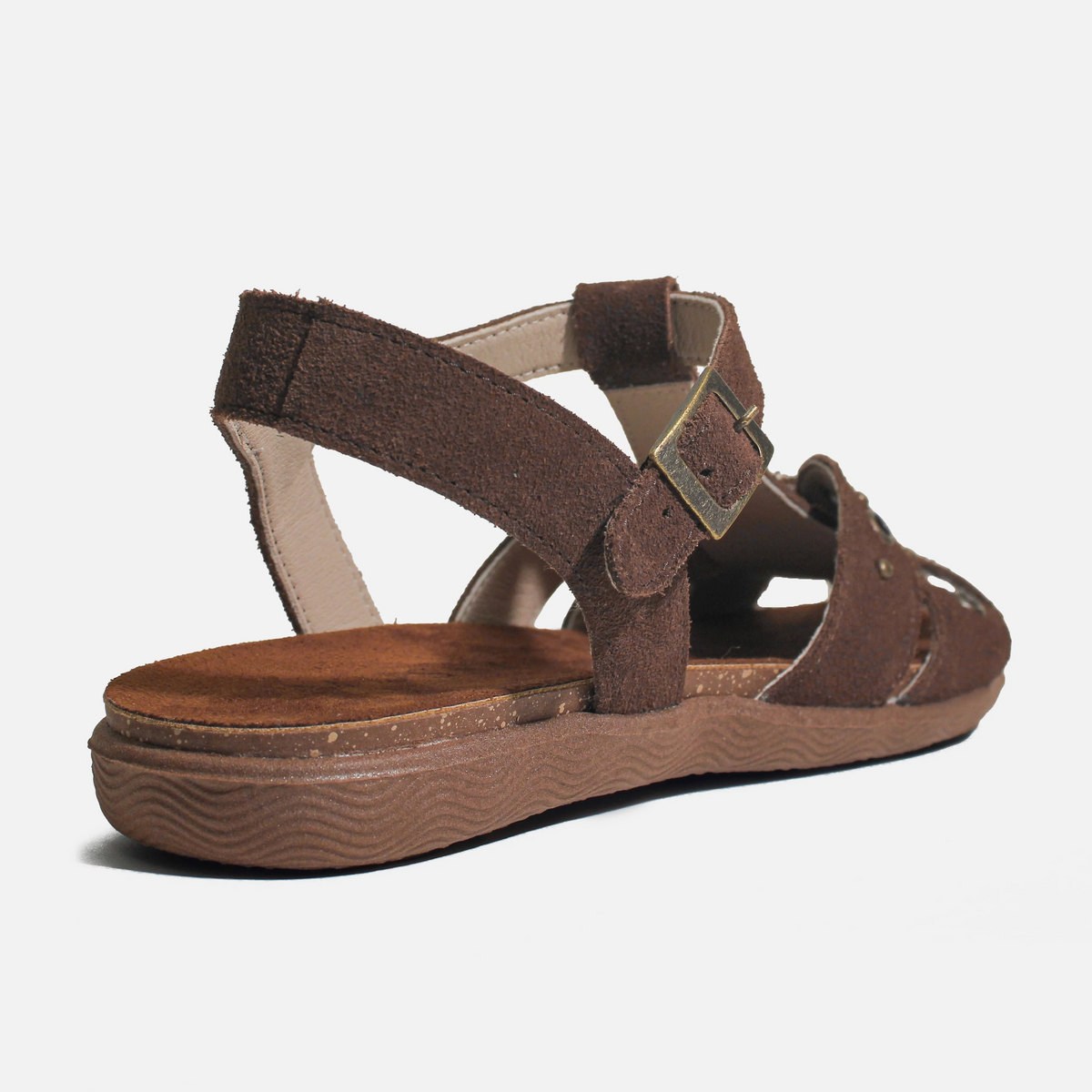 Sandalia plana garo de cuero para mujer - Café