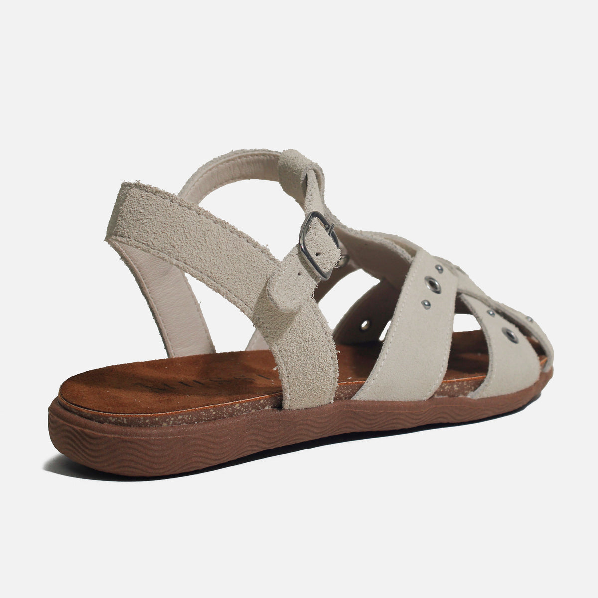 Sandalia plana garo de cuero para mujer - Hueso