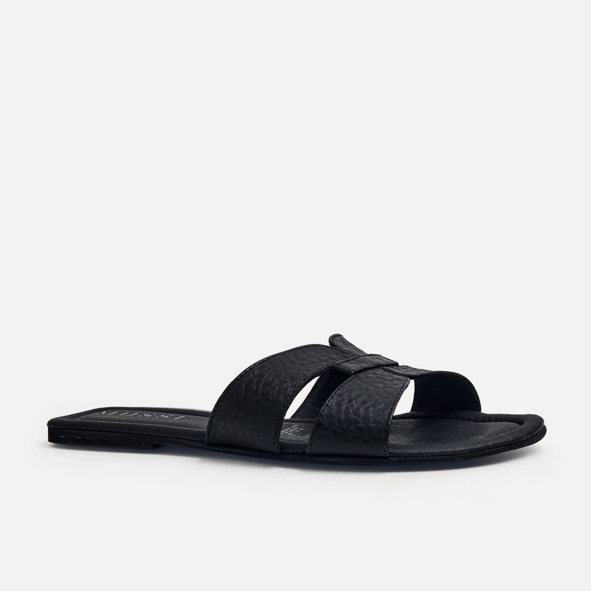 Sandalia plana celia de cuero para mujer - Negro