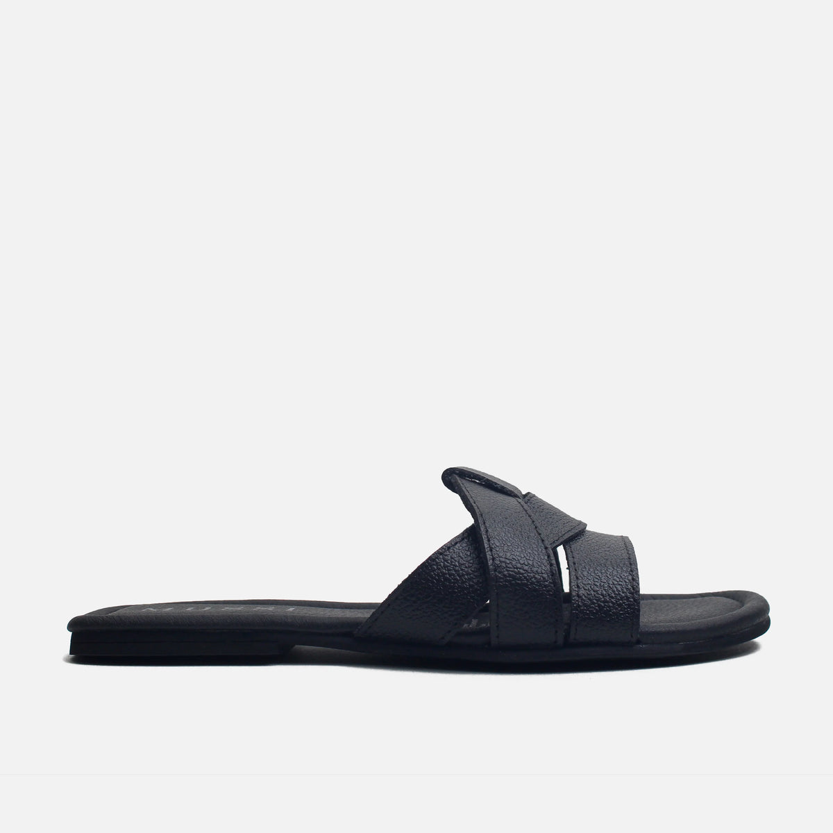 Sandalia plana elira de cuero para mujer - Negro