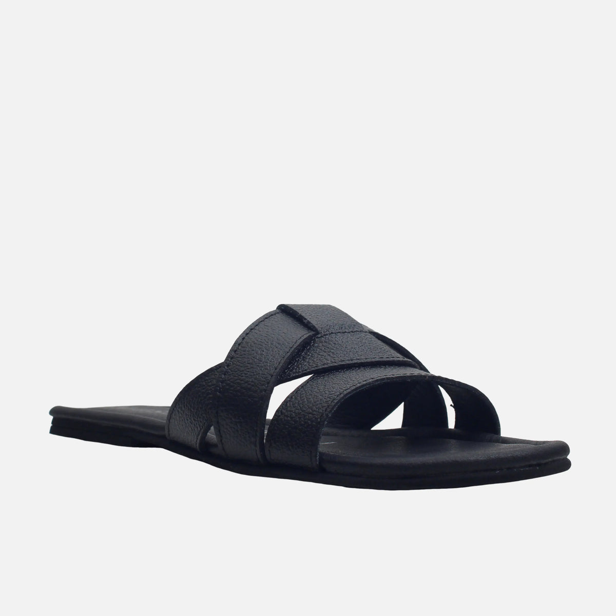 Sandalia plana elira de cuero para mujer - Negro