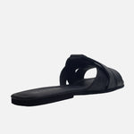 Sandalia plana elira de cuero para mujer - Negro