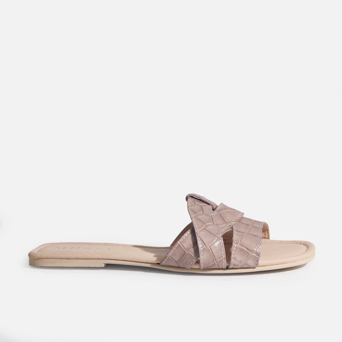 Sandalia plana elira de cuero para mujer - Taupe