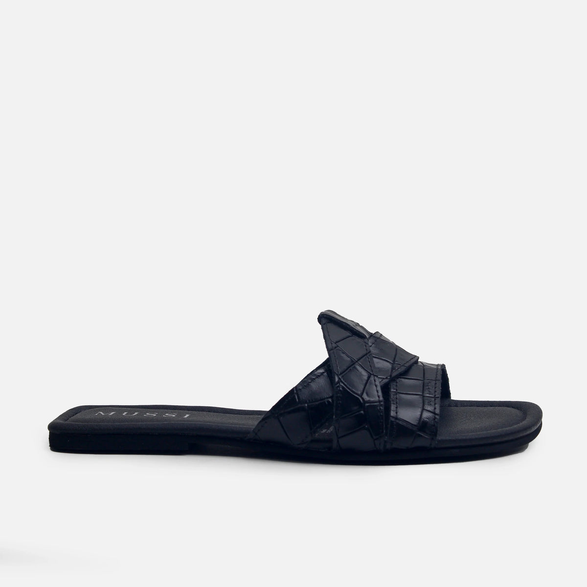 Sandalia plana elira de cuero para mujer - Negro