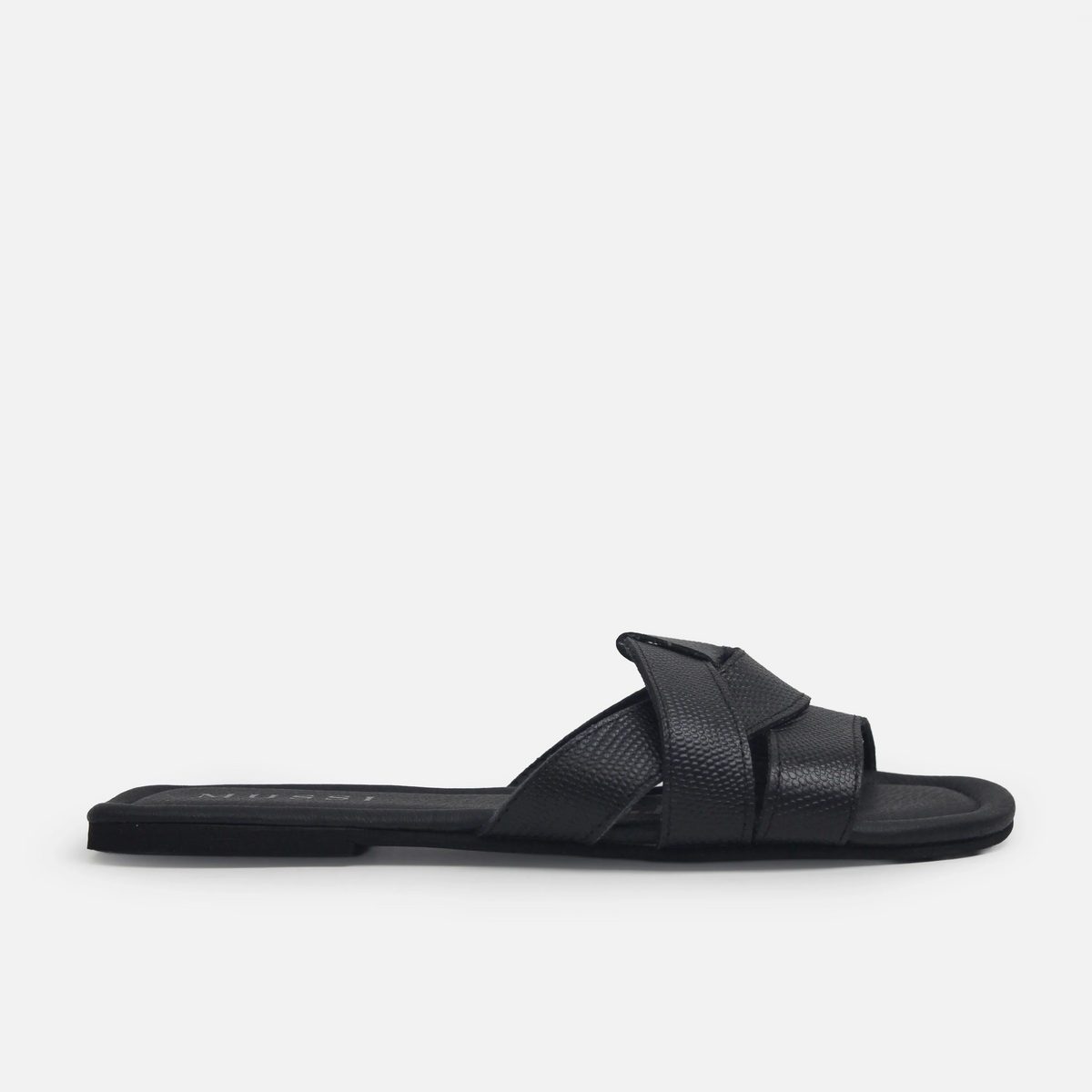 Sandalia plana elira de cuero para mujer - Negro