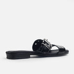 Sandalia plana tritonela de cuero para mujer - Negro