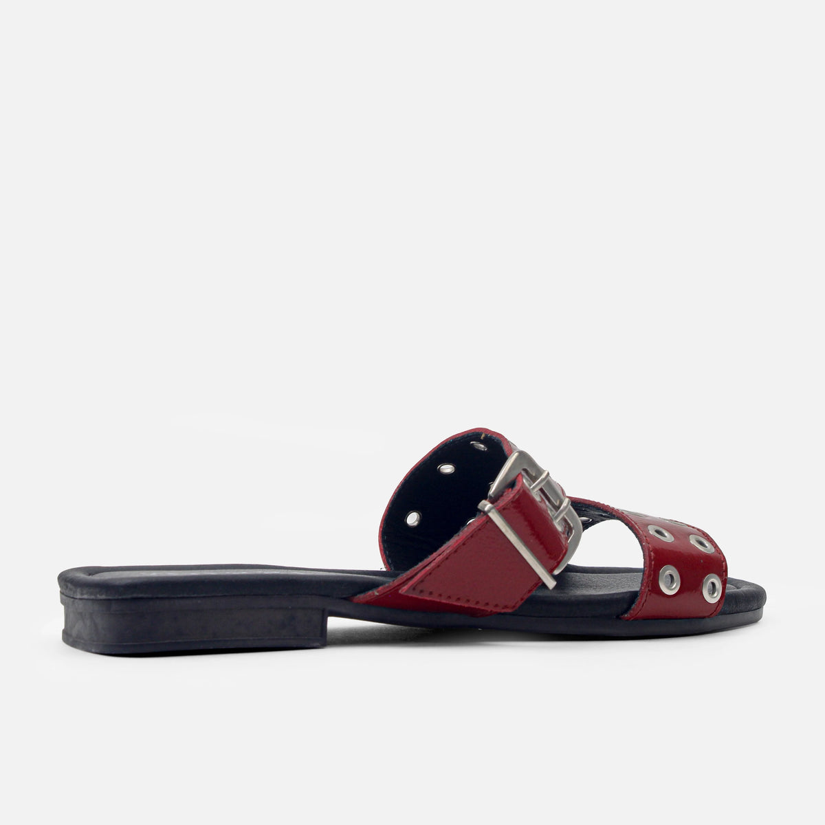 Sandalia plana tritonela de cuero para mujer - Rojo