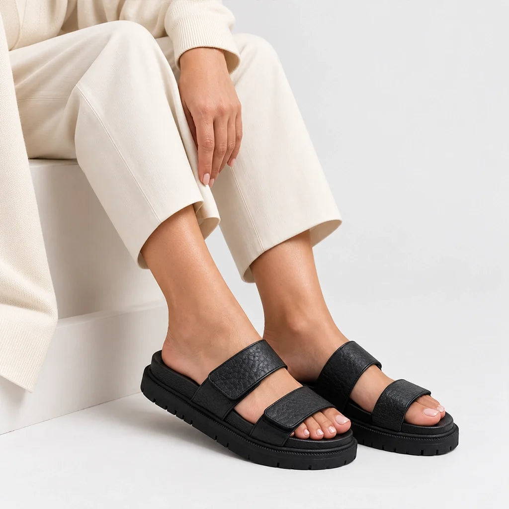 Sandalia flatform laura de cuero para mujer - Negro