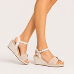 Sandalia plataforma anara de textil para mujer - Beige