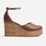 Sandalia plataforma anis de cuero para mujer - Miel