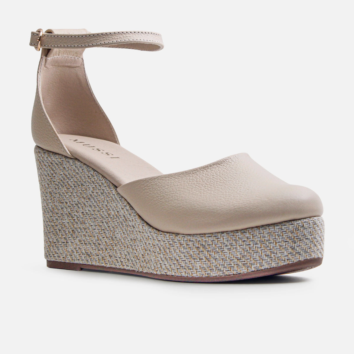 Sandalia plataforma anis de cuero para mujer - Hueso