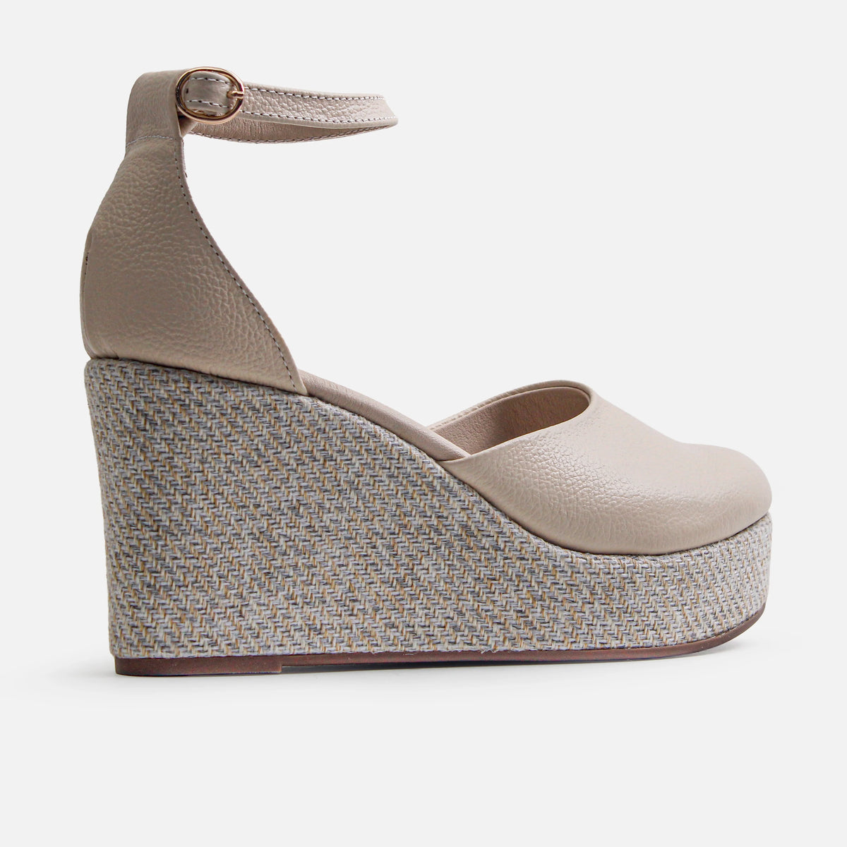 Sandalia plataforma anis de cuero para mujer - Hueso