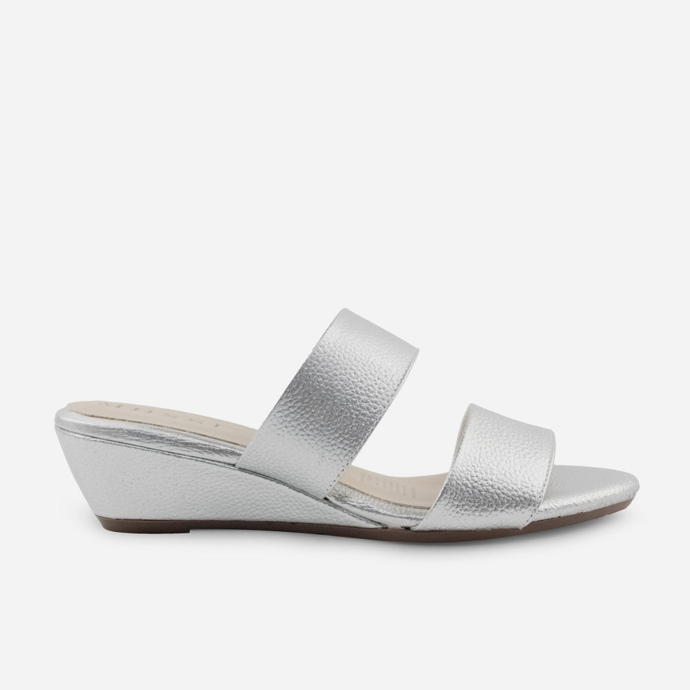 Sandalia tacon corrido serrania de cuero para mujer - Plata