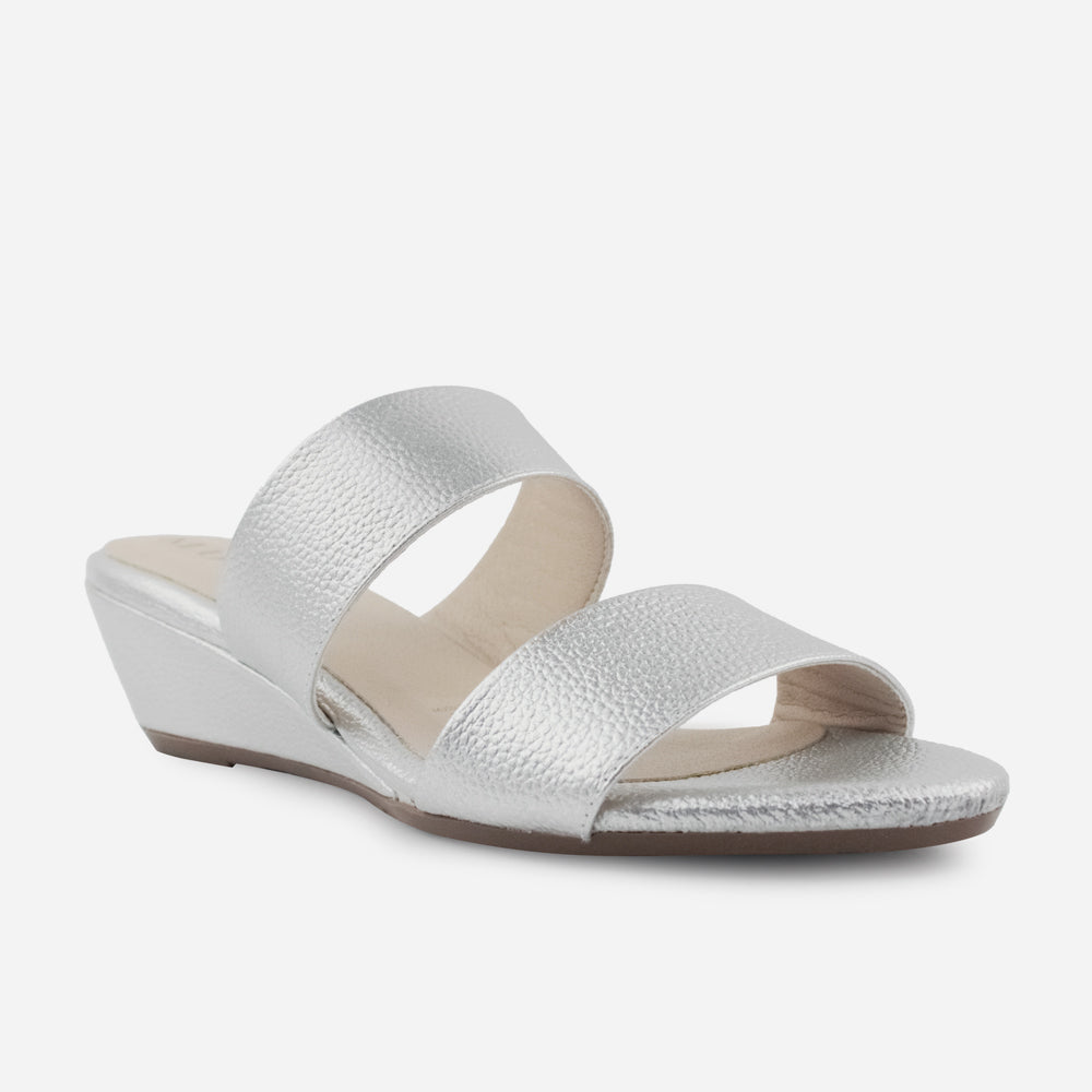 Sandalia tacon corrido serrania de cuero para mujer - Plata