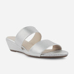 Sandalia tacon corrido serrania de cuero para mujer - Plata