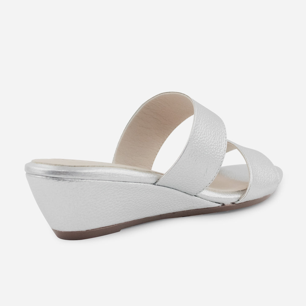 Sandalia tacon corrido serrania de cuero para mujer - Plata