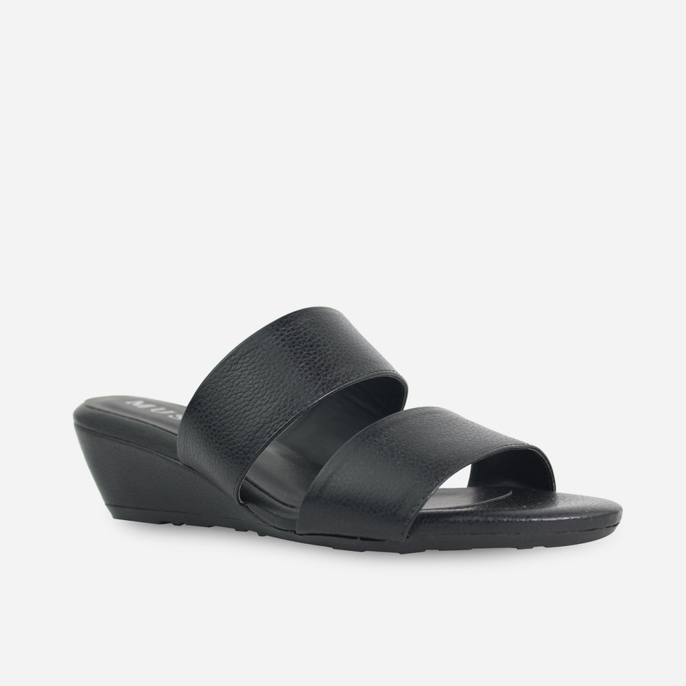 Sandalia tacon corrido serrania de cuero para mujer - Negro