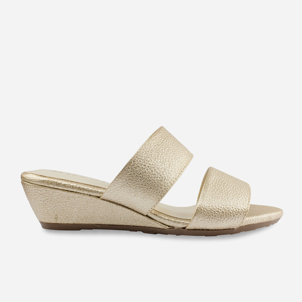 Sandalia tacon corrido serrania de cuero para mujer - Oro