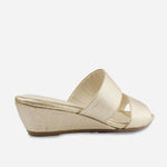 Sandalia tacon corrido serrania de cuero para mujer - Oro