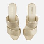 Sandalia tacon corrido serrania de cuero para mujer - Oro