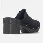 Zueco tacon boho de cuero para mujer - Negro
