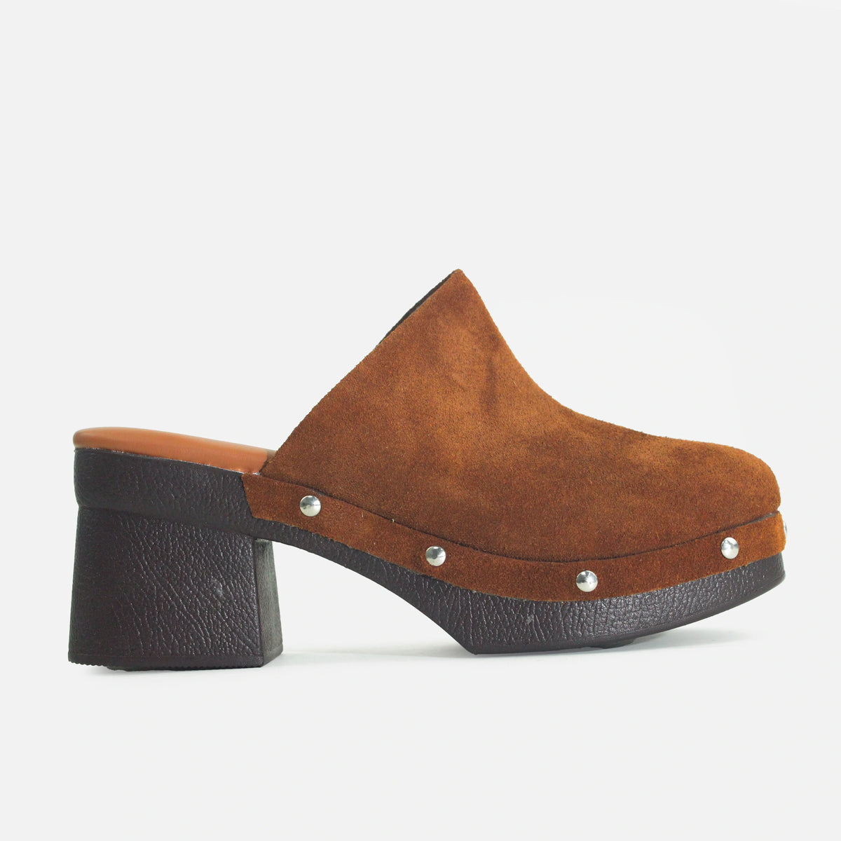 Zueco tacon boho de cuero para mujer - Miel