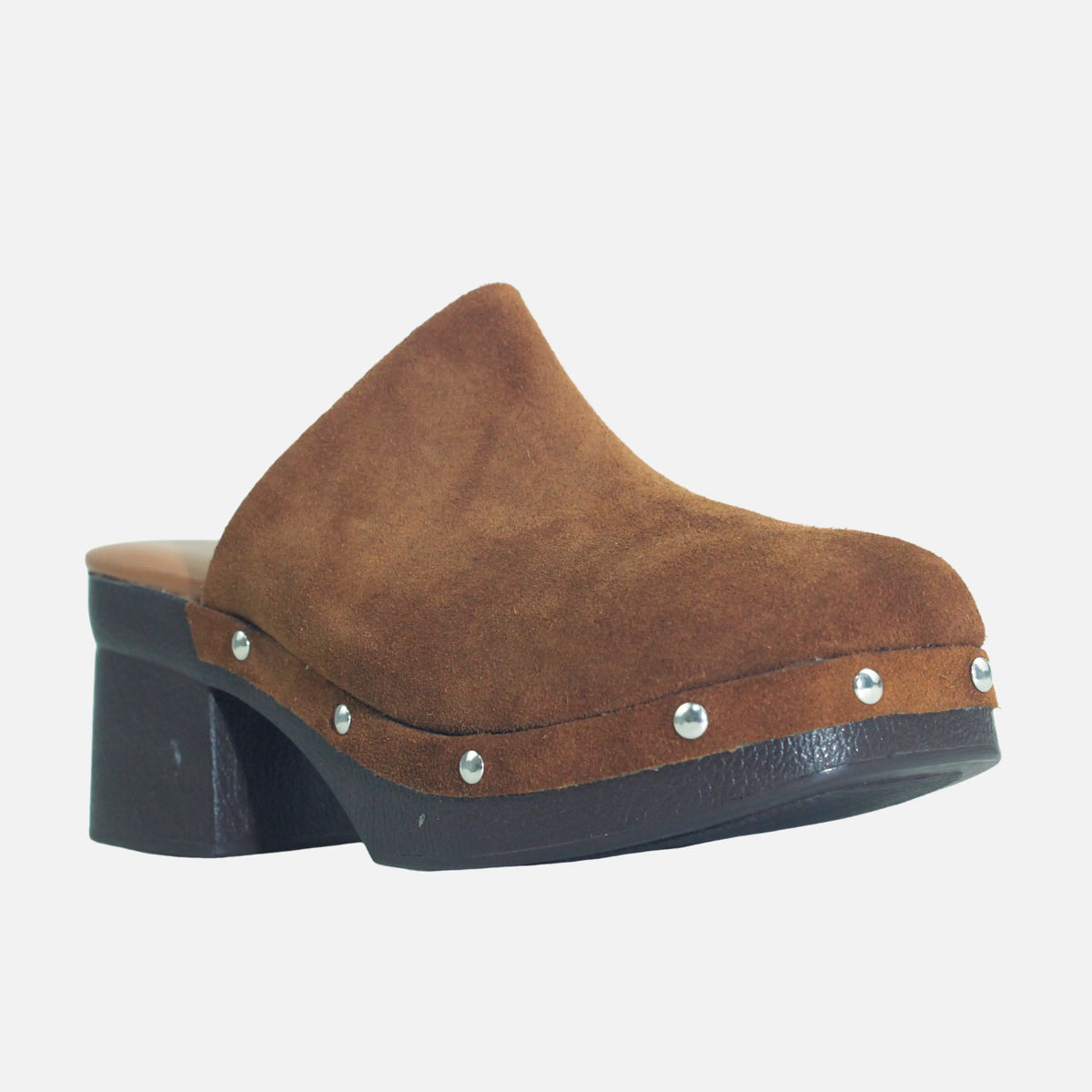 Zueco tacon boho de cuero para mujer - Miel