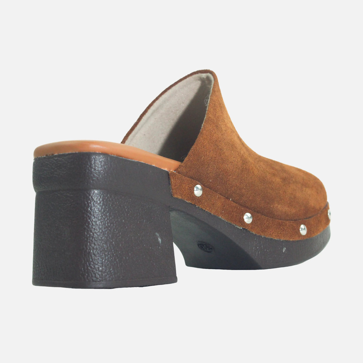 Zueco tacon boho de cuero para mujer - Miel