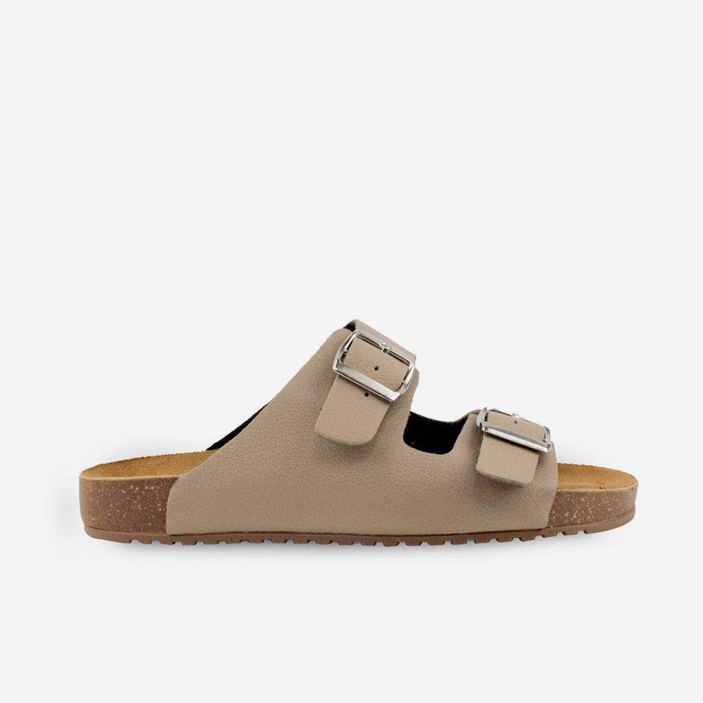 Sandalia plana gio de cuero para mujer - Almendra