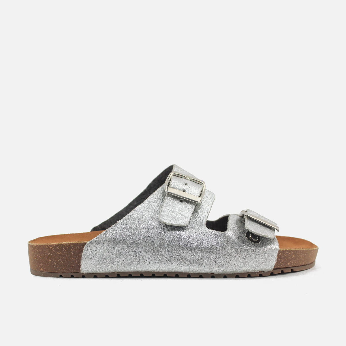 Sandalia plana gio de cuero para mujer - Plateado