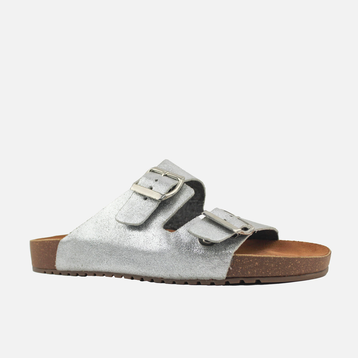 Sandalia plana gio de cuero para mujer - Plateado