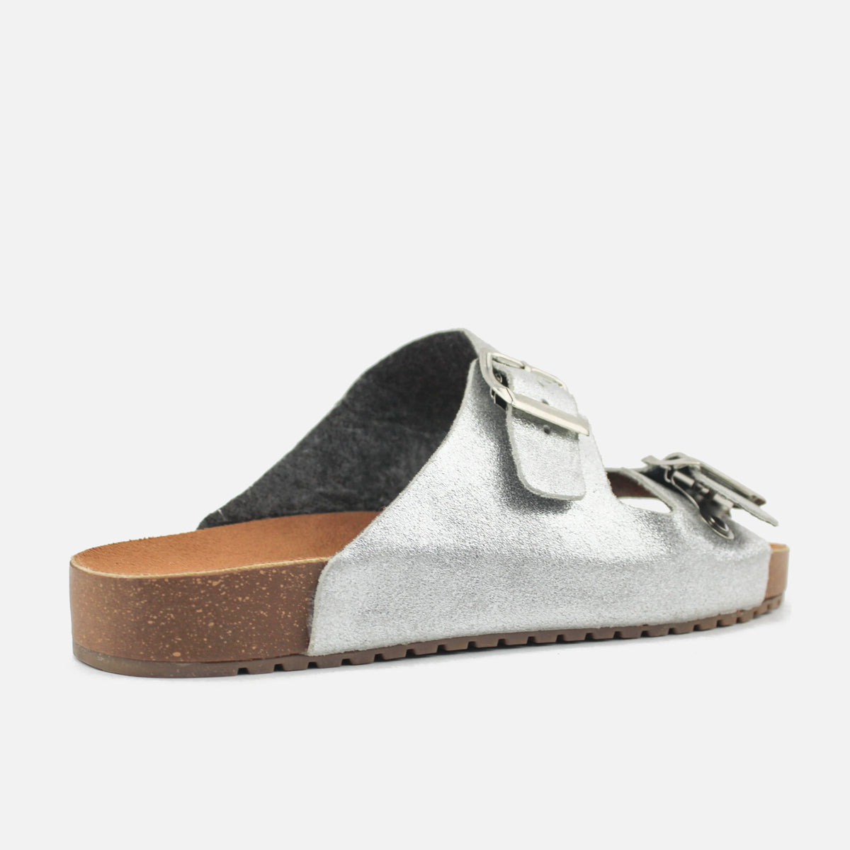 Sandalia plana gio de cuero para mujer - Plateado