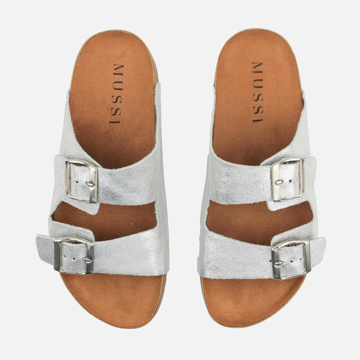 Sandalia plana gio de cuero para mujer - Plateado