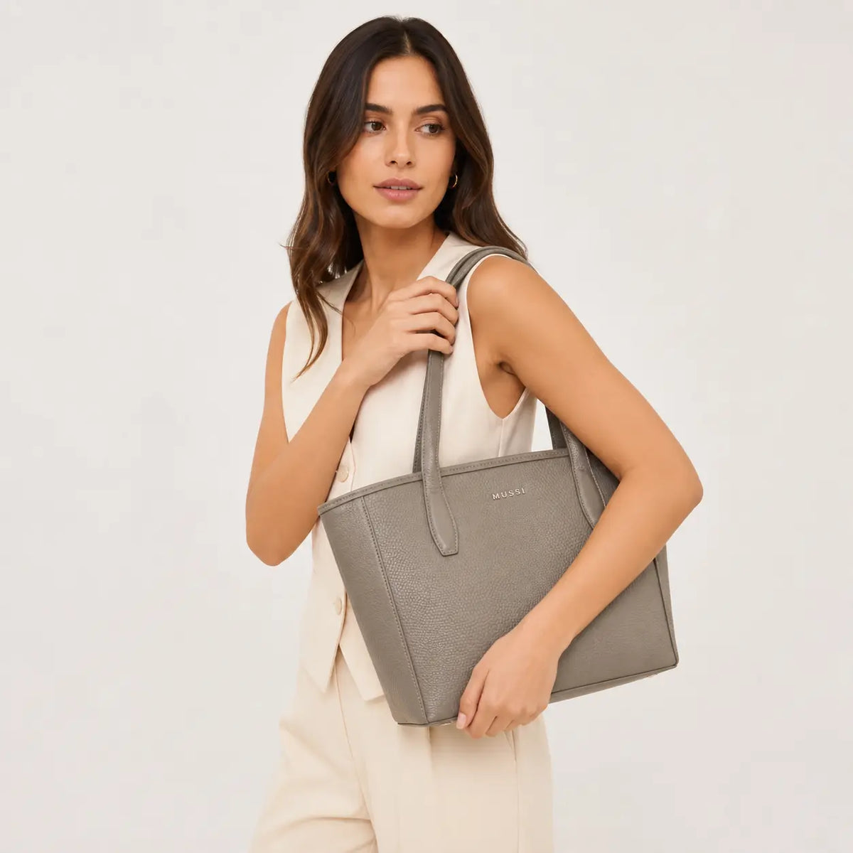 Cartera fivela de cuero para mujer - Hueso