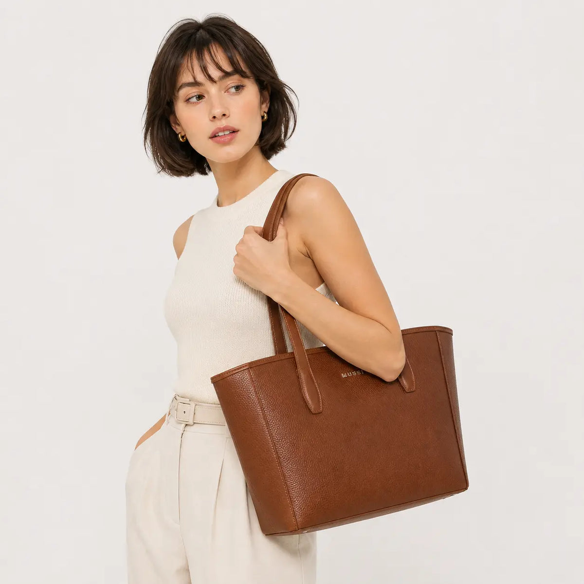 Cartera fivela de cuero para mujer - Miel