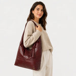 Cartera brina de cuero para mujer - Vino