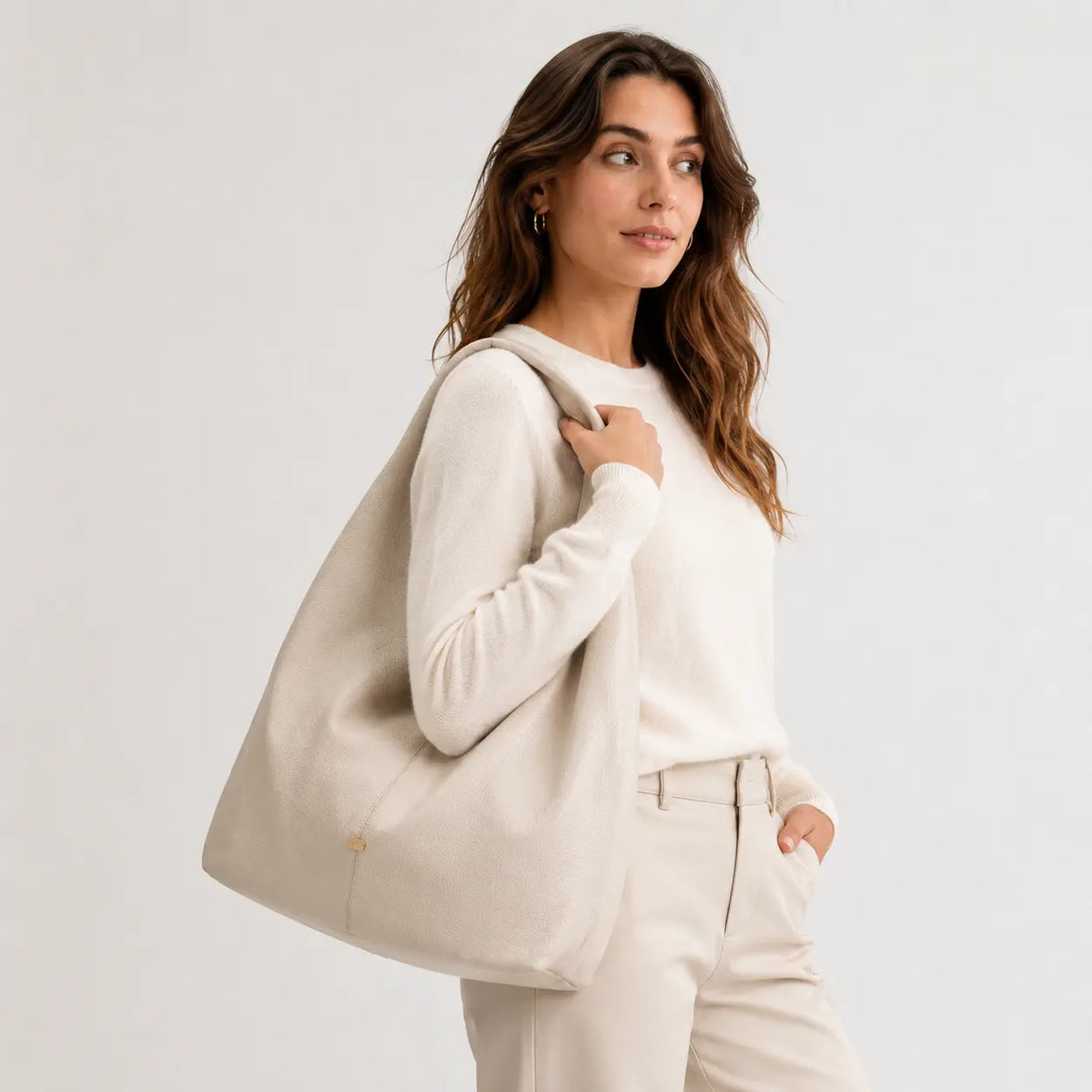Cartera lina de cuero para mujer - Hueso