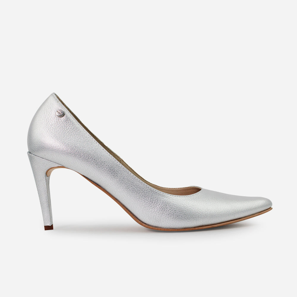 Tacones camil de cuero para mujer - Plata