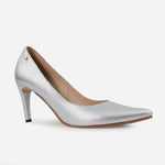 Tacones camil de cuero para mujer - Plata