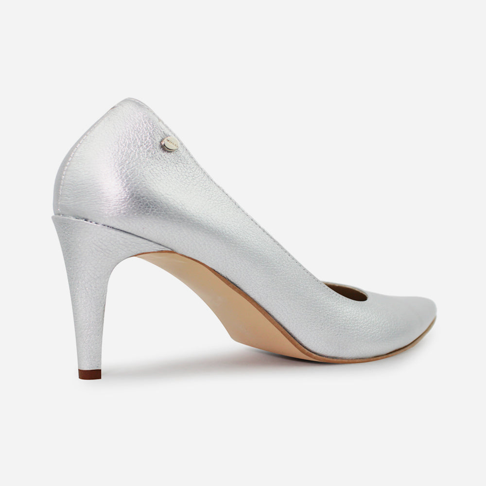Tacones camil de cuero para mujer - Plata
