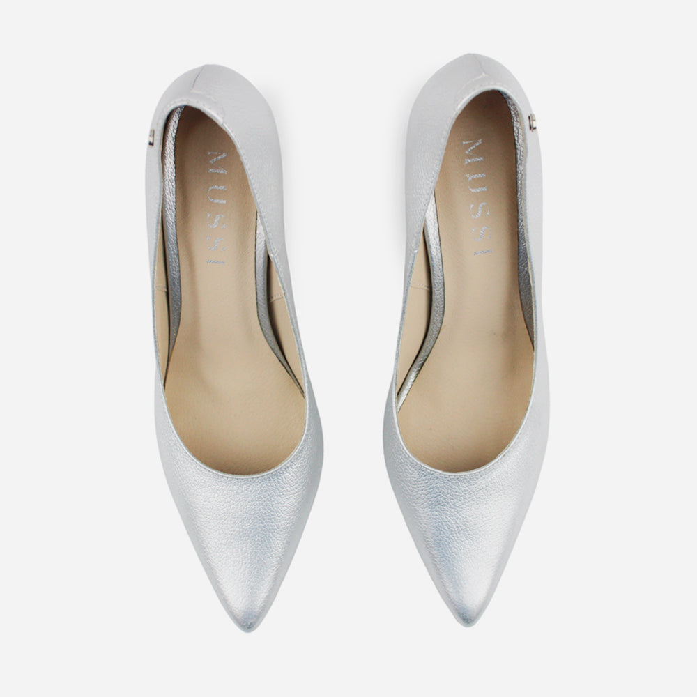 Tacones camil de cuero para mujer - Plata