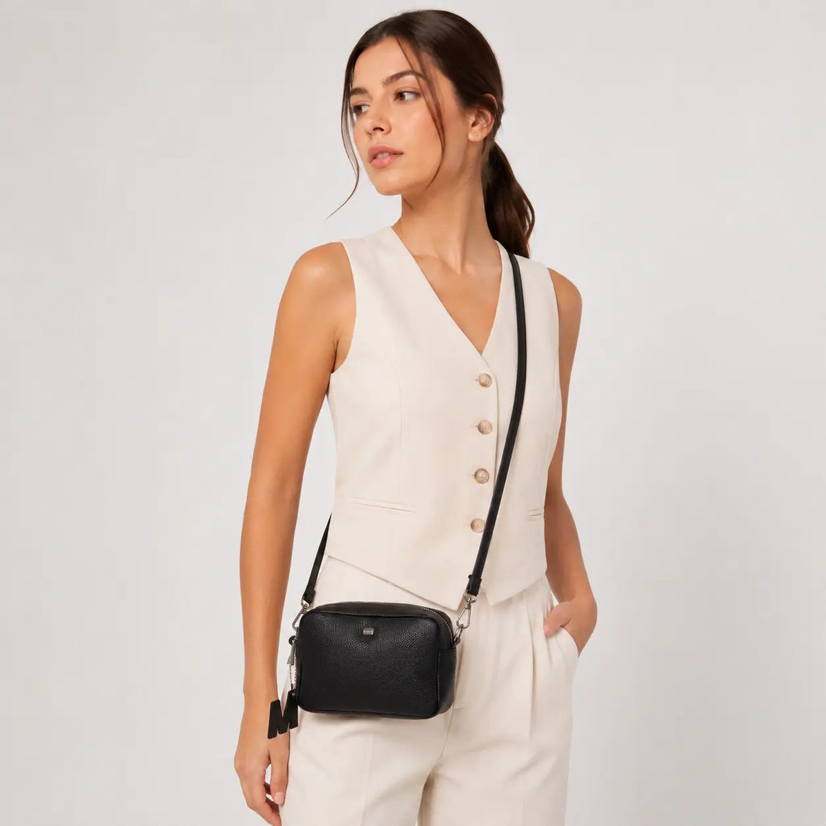 Bolso manos libres letizia de cuero para mujer - Negro