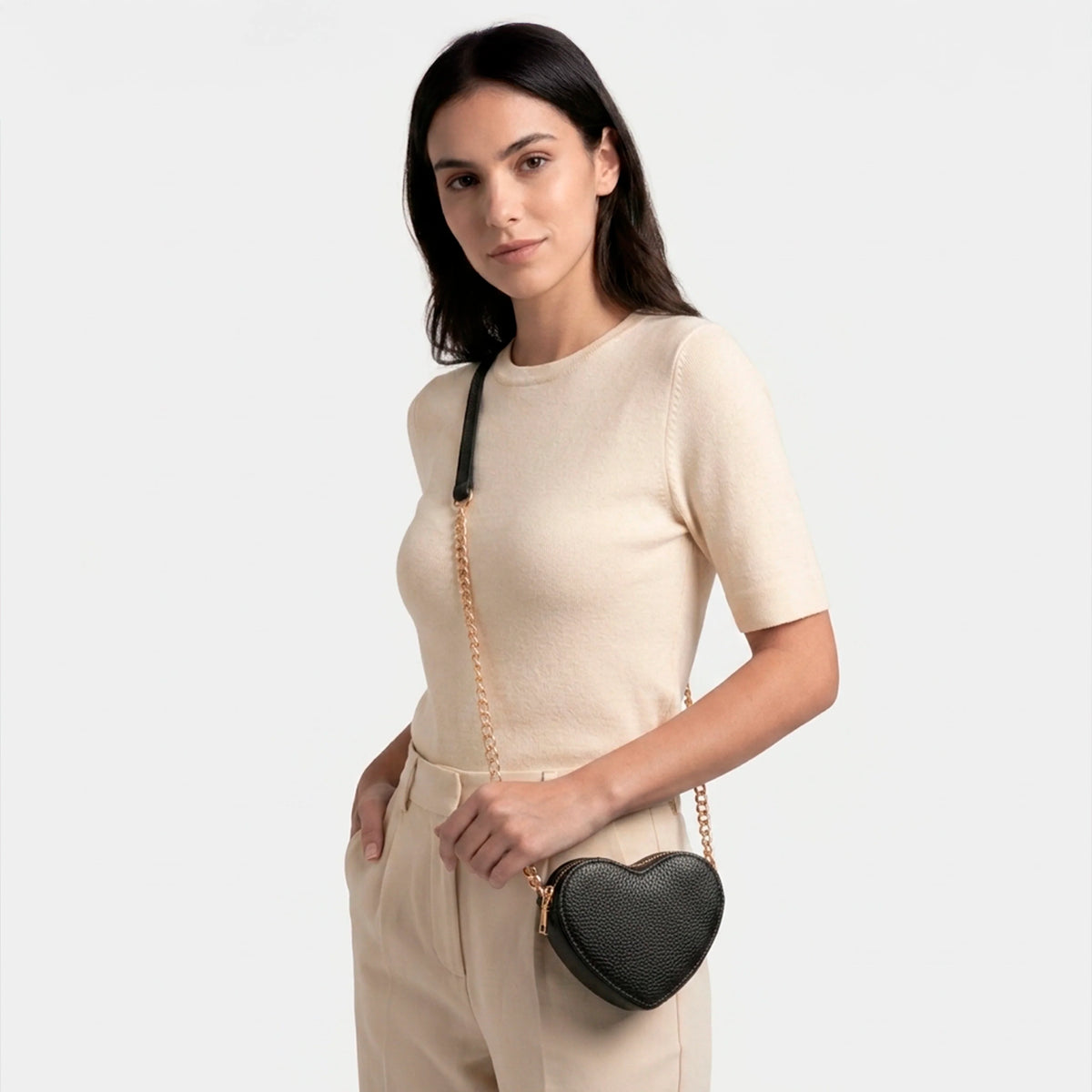 Bolso manos libres florencia de cuero para mujer - Negro